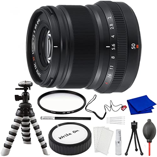 Fujifilm XF 50mm F/2 R WR Lens (Black) with Advanced Accessory and Travel Bundle | Fuji xf 50mm Lens