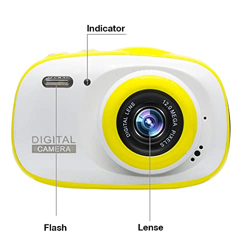 FIDECO Kids Camera, Selfie Digital Cameras Gifts for Boys Girls 3 4 5 6 7 8 9 yrs Old, 12MP 1080P HD Video Camera with 16GB SD Card for Children (Yellow)