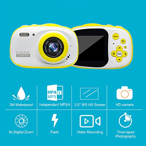 FIDECO Kids Camera, Selfie Digital Cameras Gifts for Boys Girls 3 4 5 6 7 8 9 yrs Old, 12MP 1080P HD Video Camera with 16GB SD Card for Children (Yellow)