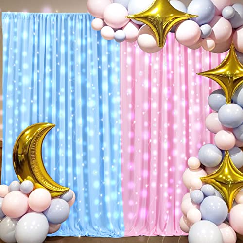 Pink Blue Backdrop Curtains for Gender Reveal Boy or Girl Parties Wrinkle Free Photo Curtains Backdrop Drapes Fabric Decoration for Birthday Party Baby Shower 5ft x 7ft,2 Panels