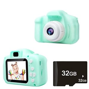 kids camera, children digital rechargeable cameras toddler educational toys, mini children video record camera, 2 inch screen & 32gb sd card for birthday (green)