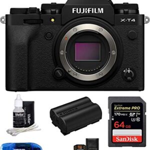 Fujifilm X-T4 Mirrorless Digital Camera Body (Black) Bundle, Includes: SanDisk 64GB Extreme PRO SDXC Memory Card, Spare Fujifilm NP-W235 Battery + More (6 Items)