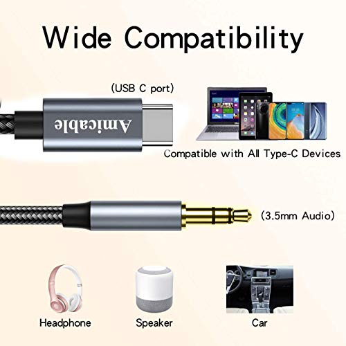 USB C to 3.5mm Audio Aux Cable,Amicable 3.5 mm Male to USB C Male Cable Car Audio Cable,Support Car/Home Stereo/Speaker/Headphones Adapter for Samsung Galaxy, Google Pixel, OnePlus,iPad More 3.3ft