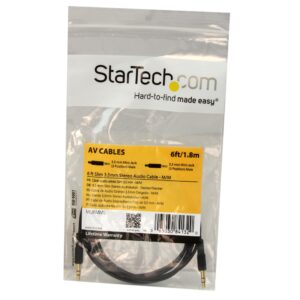 startech.com 6 ft slim 3.5mm stereo audio cable – m/m – 3.5mm male to male audio cable for your smartphone, tablet or mp3 player (mu6mms) black