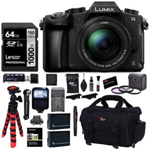 panasonic lumix g85mk 4k mirrorless interchangeable lens camera kit, 12-60mm lens, lexar u3 64gb memory card, 2 spare batteries, charger, bag and accessory bundle