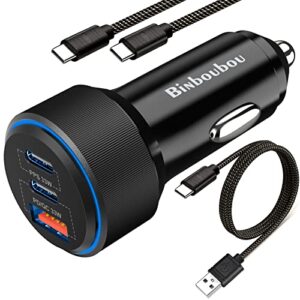 66w 3ports usb c car charger adapter, [pps/pd&qc3.0] 33w&33w/18w type c cigarette lighter super fast car charger * 2type c cords compatible with samsung s22/s21 ultra, ipad