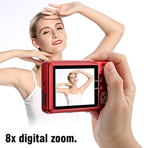 Digital Camera 8X Zoom Card Digital Camera 5 Mp 2.7In LCD Digital Cameras Display Maximum Support 32Gb Memory Card Builtin Microphone(Rouge) (Red)