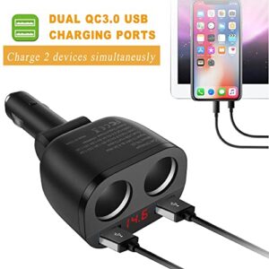 GemCoo Cigarette Lighter Splitter, 100W Cigarette Lighter Adapter with 2 Sockets Car Charger Adapter for iPhone iPad Android Samsung GPS Dash Cam DVD Player