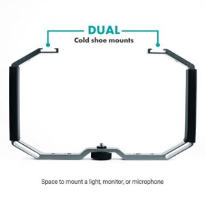 Movo SPR/CR-5 Metal Cage Rig Stabilizer for Mirrorless Camera, DSLR, Smartphone - Dual-Grip Handheld Camera Rig - Two Hand Stabilizer for Video and Film Shoots, Sports Videography, Vlogging, and More