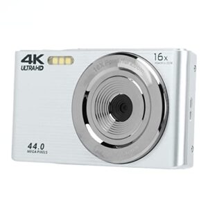 4K 44MP Digital Camera, HD Vlogging Camera with 16X Digital Zoom and 2.8in LCD Screen, Anti Shake Rechargeable Mini Compact Camera for Kids Teens Adult Beginner (Silver Color)