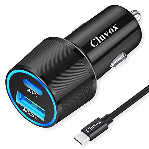 Rapid Type C Car Charger, Compatible for Google Pixel 7/6 Pro/6/5a/4a/4/3a/3/2/XL, Samsung Note 20/S22 Fast USB C PD Car Charger with 3ft Cable, 18W Power Delivery &Quick Charge 3.0 Car Adapter-Black