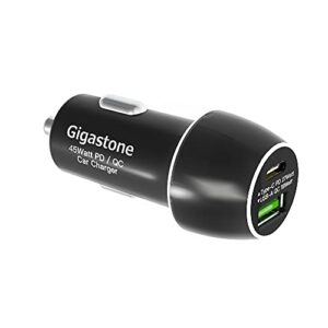 gigastone usb c car charger 45w/6a fast car charger adapter, pd3.0 & qc3.0, dual port, super mini, compatible with iphone 14,13,12,11,x,se,8, samsung galaxy s22,s21, note, google pixel, lg, motorola