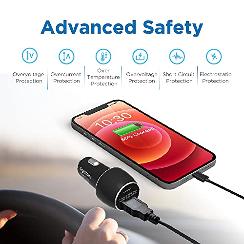 Gigastone USB C Car Charger 45W/6A Fast Car Charger Adapter, PD3.0 & QC3.0, Dual Port, Super Mini, Compatible with iPhone 14,13,12,11,X,SE,8, Samsung Galaxy S22,S21, Note, Google Pixel, LG, Motorola