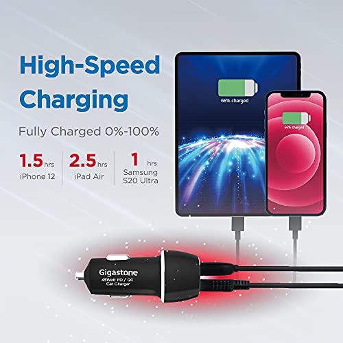 Gigastone USB C Car Charger 45W/6A Fast Car Charger Adapter, PD3.0 & QC3.0, Dual Port, Super Mini, Compatible with iPhone 14,13,12,11,X,SE,8, Samsung Galaxy S22,S21, Note, Google Pixel, LG, Motorola