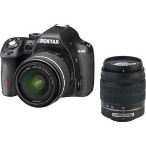 pentax k-50 16.3 megapixel digital slr camera (body with lens kit) – 18 mm – 55 mm (lens 1), 50 mm – 200 mm (lens 2) – black
