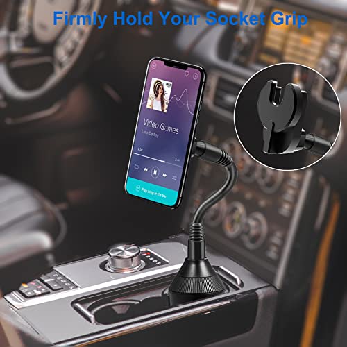 Upgraded Car Cup Holder Phone Mount Compatible with Popsocket Holder Grips, Flexible Gooseneck Car Socket Mount for Phone Expanding Stand, Car Phone Holder Fits iPhone Samgsung and Any Smartphones