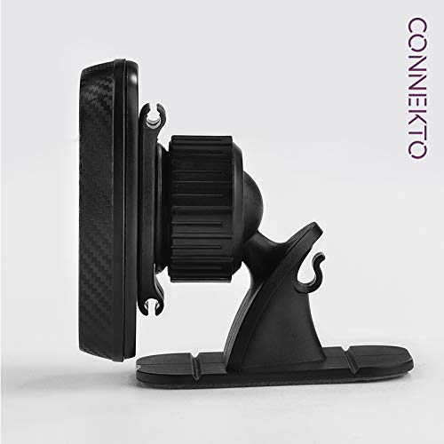 CONNEKTO Magnetic Car Dashboard Arm A014: Universal Black Smartphone Holder for Vehicle Car Dash Rotates Tilts, 4 Magnets, Compatible, 3M Tape Install