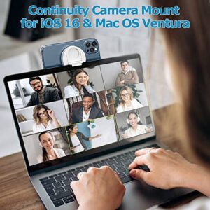 Continuity Camera Mount for MacBook Laptops/iPhone 12, 13 & 14 Series, Compatible with Magsafe, iPhone Webcam Mount for iOS 16 & macOS Ventura, Desk View Avaliable, Includes Magnetic Metal Ring