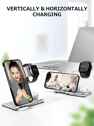 3 in 1 Charging Station for Multiple Devices Apple - Aluminum Alloy Fast Wireless Charger Stand for iPhone 14/13/12/11/Pro/Max/XS/XR/X/8/Plus, for Apple Watch 7/6/5/4/3/2/SE, for AirPods 3/2/Pro