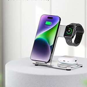 3 in 1 Charging Station for Multiple Devices Apple - Aluminum Alloy Fast Wireless Charger Stand for iPhone 14/13/12/11/Pro/Max/XS/XR/X/8/Plus, for Apple Watch 7/6/5/4/3/2/SE, for AirPods 3/2/Pro