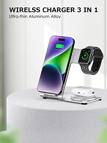 3 in 1 Charging Station for Multiple Devices Apple - Aluminum Alloy Fast Wireless Charger Stand for iPhone 14/13/12/11/Pro/Max/XS/XR/X/8/Plus, for Apple Watch 7/6/5/4/3/2/SE, for AirPods 3/2/Pro