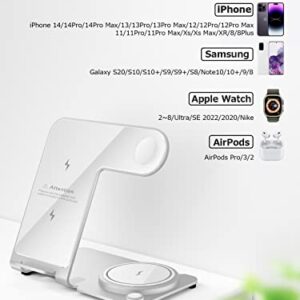 3 in 1 Charging Station for Multiple Devices Apple - Aluminum Alloy Fast Wireless Charger Stand for iPhone 14/13/12/11/Pro/Max/XS/XR/X/8/Plus, for Apple Watch 7/6/5/4/3/2/SE, for AirPods 3/2/Pro