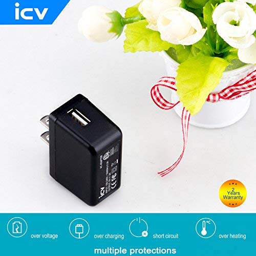 icv USB Wall Charger – 5V 2A AC Power Adapter with US Plug for Phone, Tablet and Other Related USB Powered Devices Small and Lightweight – Designed for Safety