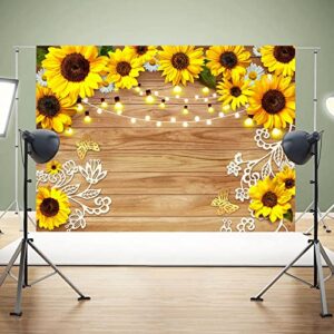 Sunflower Backdrop, Sunflower Birthday Party Decorations Photo Backdrops for Photography 7x5ft, Girls Baby Shower Butterfly Rustic Wood Back Drops Background for Photoshoot Banner Booth Props Picture