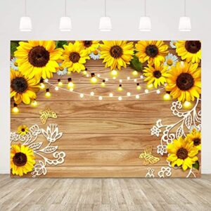 sunflower backdrop, sunflower birthday party decorations photo backdrops for photography 7x5ft, girls baby shower butterfly rustic wood back drops background for photoshoot banner booth props picture