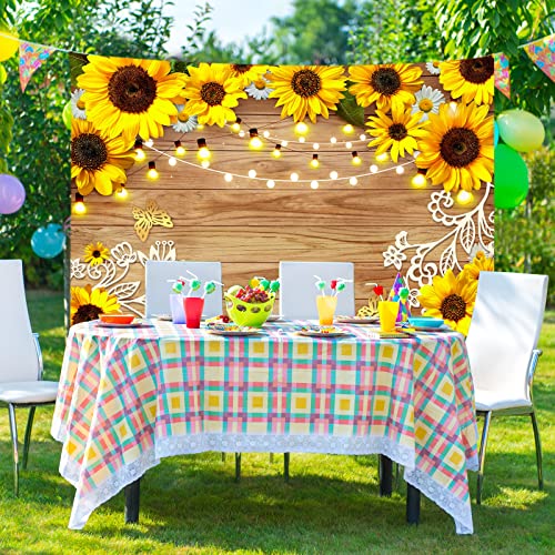 Sunflower Backdrop, Sunflower Birthday Party Decorations Photo Backdrops for Photography 7x5ft, Girls Baby Shower Butterfly Rustic Wood Back Drops Background for Photoshoot Banner Booth Props Picture