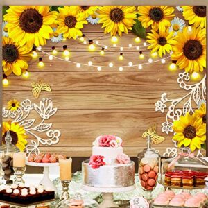 Sunflower Backdrop, Sunflower Birthday Party Decorations Photo Backdrops for Photography 7x5ft, Girls Baby Shower Butterfly Rustic Wood Back Drops Background for Photoshoot Banner Booth Props Picture