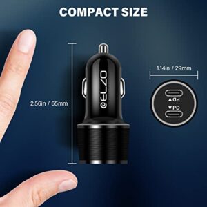 ELZO Dual USB C Car Charger Fast Charging 36W Type C Car Charger PD 3.0 Adapter Compatible with iPhone 14/13/12 Pro/Max/Mini/11/X/XS/XR/8/Plus, Galaxy S22/S21/S20/S10/S9, Pixel 6/5/4a/4/3a, iPad Pro