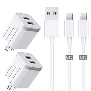 cnankcu iphone charger double usb mfi certified cable (6/6ft) with 2 port wall charger adapters (4-pack) fast charging block power plug compatible with iphone 11/pro/xs max/x/8 and more-white