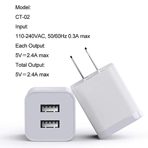 CNANKCU iPhone Charger Double USB MFi Certified Cable (6/6FT) with 2 Port Wall Charger Adapters (4-Pack) Fast Charging Block Power Plug Compatible with iPhone 11/Pro/Xs Max/X/8 and More-White