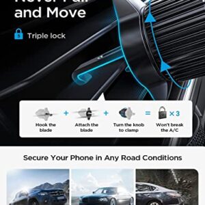 LISEN Car Phone Holder Air Vent Mount Stable 4 Clamp Arms Hands Free Vent Cell Phone Holder Mount for Car Easy Use Phone Holder Car Mount Air Vent with Auto Lock Metal Hook for iPhone All Phones