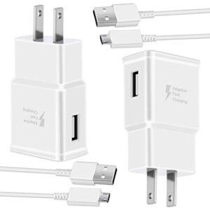 adaptive fast android charging wall charger with 5-feet micro usb cable for samsung galaxy s7/s7 e/s6/s6 e/s5/note5/4 /s4/s3/s2/j7 j7v j5 j3 j3v j2, lg g2 g3 k20, moto e4 e5 e6, tablet (2 pack, white)