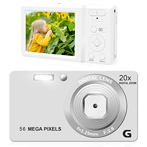 Digital Camera 4K 56MP Kids Digital Camera for Photography, Autofocus Small Digital Camera 20X Digital Zoom Portable Digital Camera for Boys and Girls with 32GB SD Card - Black&White