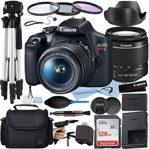 canon eos rebel t7 dslr camera 24.1mp with ef-s 18-55mm lens + a-cell accessory bundle includes: sandisk 128gb memory card + full size tripod + case + uv filter + much more, gb card (renewed)