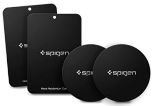 spigen kuel mp4-p metal plates for magnetic car mount phone holder qnmp compatible (4 pack – 2 round, 2 rectangle) – black