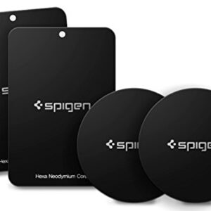 Spigen Kuel MP4-P Metal Plates for Magnetic Car Mount Phone Holder QNMP Compatible (4 Pack - 2 Round, 2 Rectangle) - Black