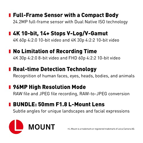 Panasonic LUMIX S5 Full Frame Mirrorless Camera, 4K Video Recording, L-Mount, DC-S5BODY (Black) + LUMIX S Series Camera Lens, 50mm F1.8 L-Mount Interchangeable Lens for Mirrorless Full Frame Cameras