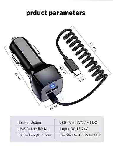 Compatible for Samsung Galaxy S22 S10 S20 S10E USB Type C Car Charger, Carhope Ultra Rapid Retractable Dual-Port Charger Adapter USB C Cable for Samsung S21 S9 S8 S9+ Note 8/9, LG G6 G5, Google Pixel