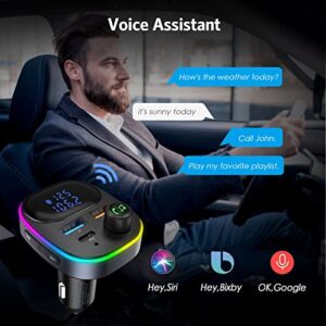 Ankilo Bluetooth FM Transmitter for Car, Bluetooth Car Adapter Car, Type-C PD 20W+QC3.0 18W Car Fast Charger, 7-Color Backlight, One-Touch Hands-Free, Voice Assistant, 3 USB Ports, Support U-Disk