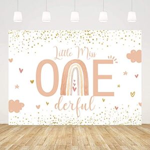 ABLIN 7x5ft Boho Rainbow Happy 1st Birthday Party Backdrop Pink Girl Little Miss Onederful Photo Background Gold Dots Pastel Party Decorations Decor Cake Table Banner Supplies