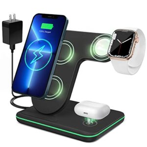 wireless charger 3 in 1, 15w fast charging station compatible with iphone 14/13/12/11/pro/max/xs/max/xr/xs/samsung galaxy series, for watch 8/7/6/5/4/3/2/1, airpods 2/3/pro (no watch charging cable)