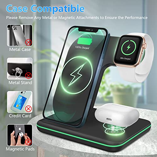 Wireless Charger 3 in 1, 15W Fast Charging Station Compatible with iPhone 14/13/12/11/Pro/Max/XS/Max/XR/XS/Samsung Galaxy Series, for Watch 8/7/6/5/4/3/2/1, AirPods 2/3/Pro (No Watch Charging Cable)