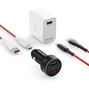velogk warp charger kit 30w [5v/6a] for oneplus 8/8 pro/7 pro/7t/7t pro/7/6t/6/5t/5/3t/3/nord n10 5g, fast warp/dash car charger adapter+wall charger+2xtype c warp charge cables(3.3ft)