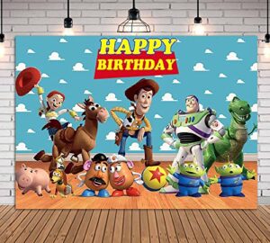 toy story birthday party photography backdrops blue sky white clouds banner kids birthday party photo background cake table decoration supplies studio booth props 8x6ft