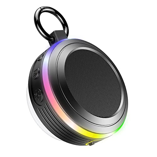 Portable Bluetooth Speaker with Light Show, IPX7 Waterproof Shower Speaker with FM Radio and Built-in Microphone,Bluetooth Speakers for Shower,Travel,Running,Mountaineering,Camping and More Outdoor