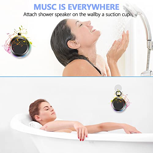 Portable Bluetooth Speaker with Light Show, IPX7 Waterproof Shower Speaker with FM Radio and Built-in Microphone,Bluetooth Speakers for Shower,Travel,Running,Mountaineering,Camping and More Outdoor